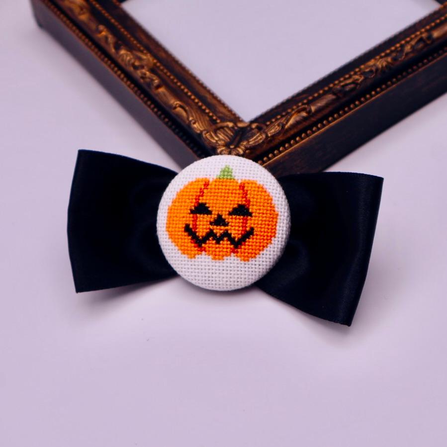 ジャックオランタン　ハロウィン　かぼちゃ　くるみボタン　クロスステッチ刺繍 | 7枚目